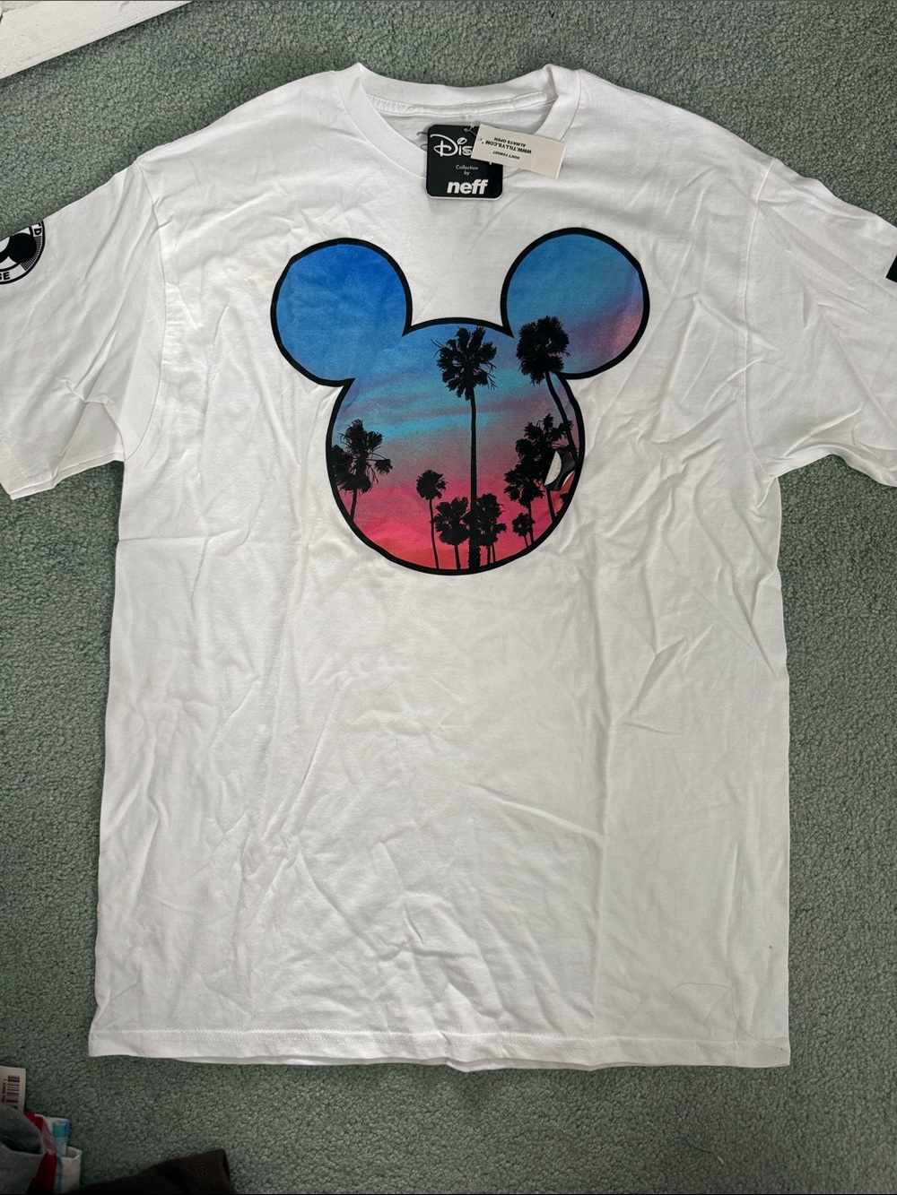 Disney White T-Shirt with Blue and Pink Sunset Mickey Graphic